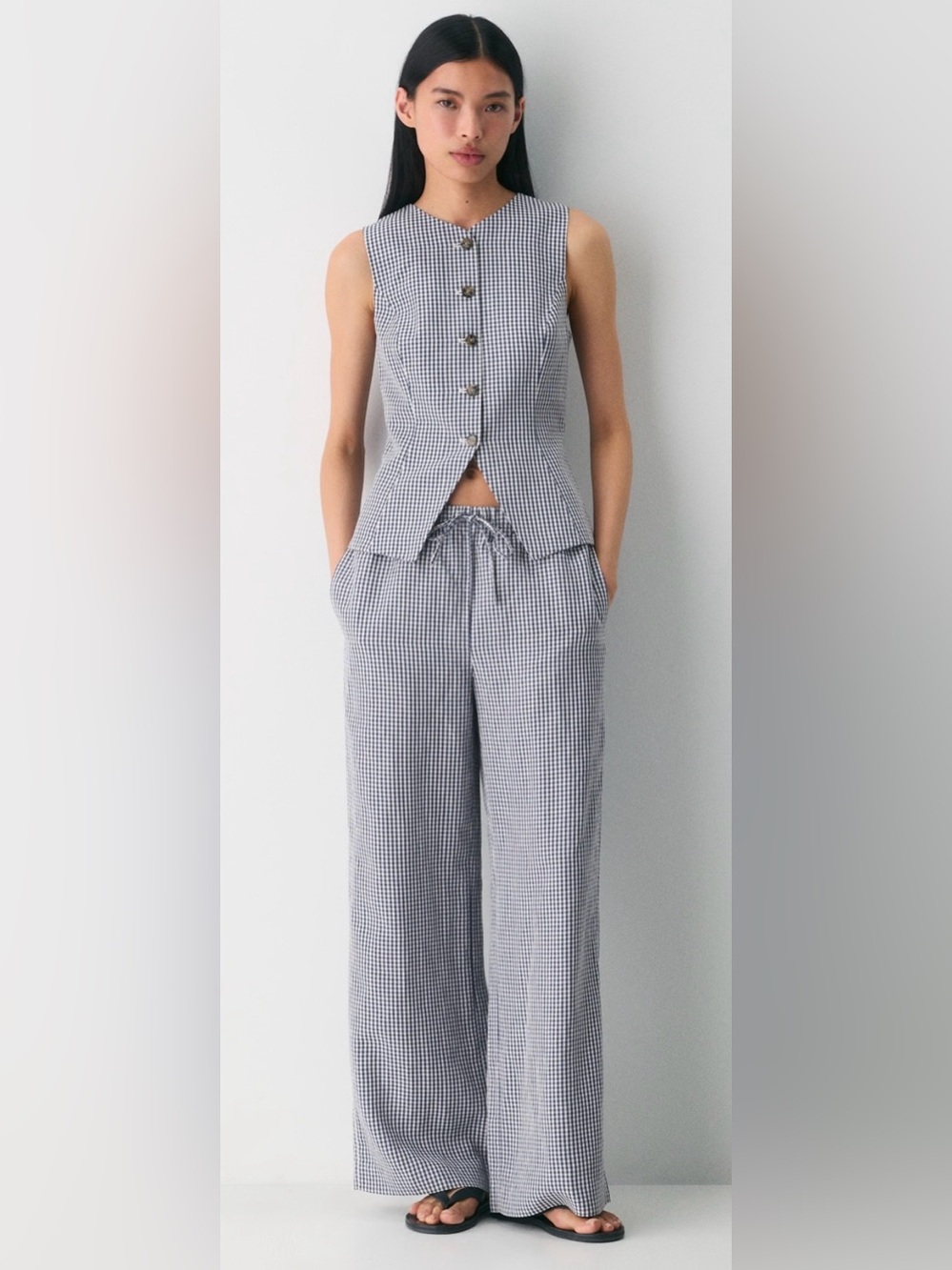 Aritzia The Lodge Pant CruiseLinen in Navy Check Size Small